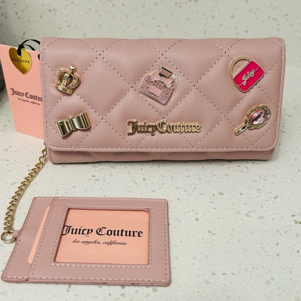 🆕💋 Juicy Couture Girls Only Quilted Flap Clutch Wallet Blush NWT